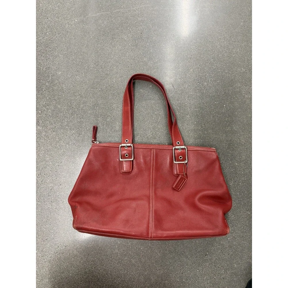 Vintage Coach Red Leather Soho Tote Bag Buckle Shoulder Handbag 9554
